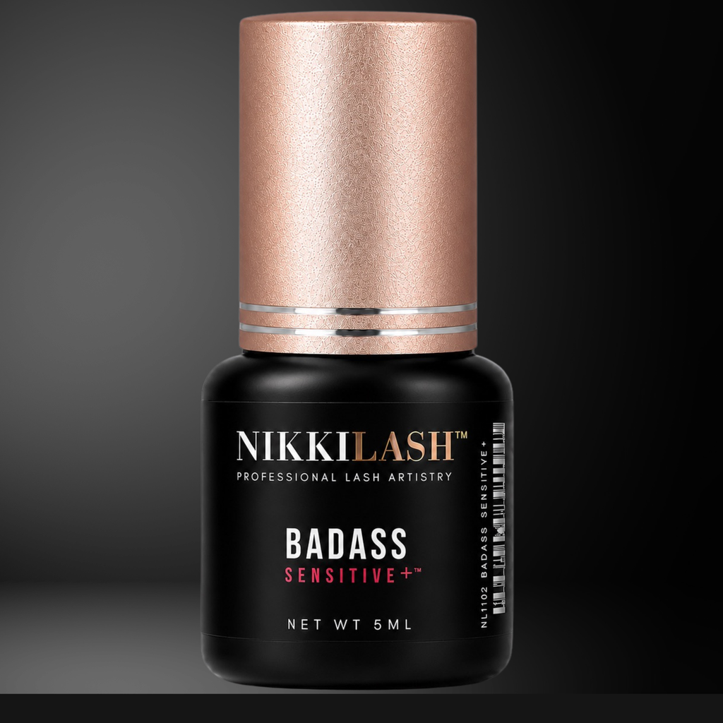 NikkiLash BADASS SENSITIVE+ 5ml professional low-fume lash adhesive for sensitive clients