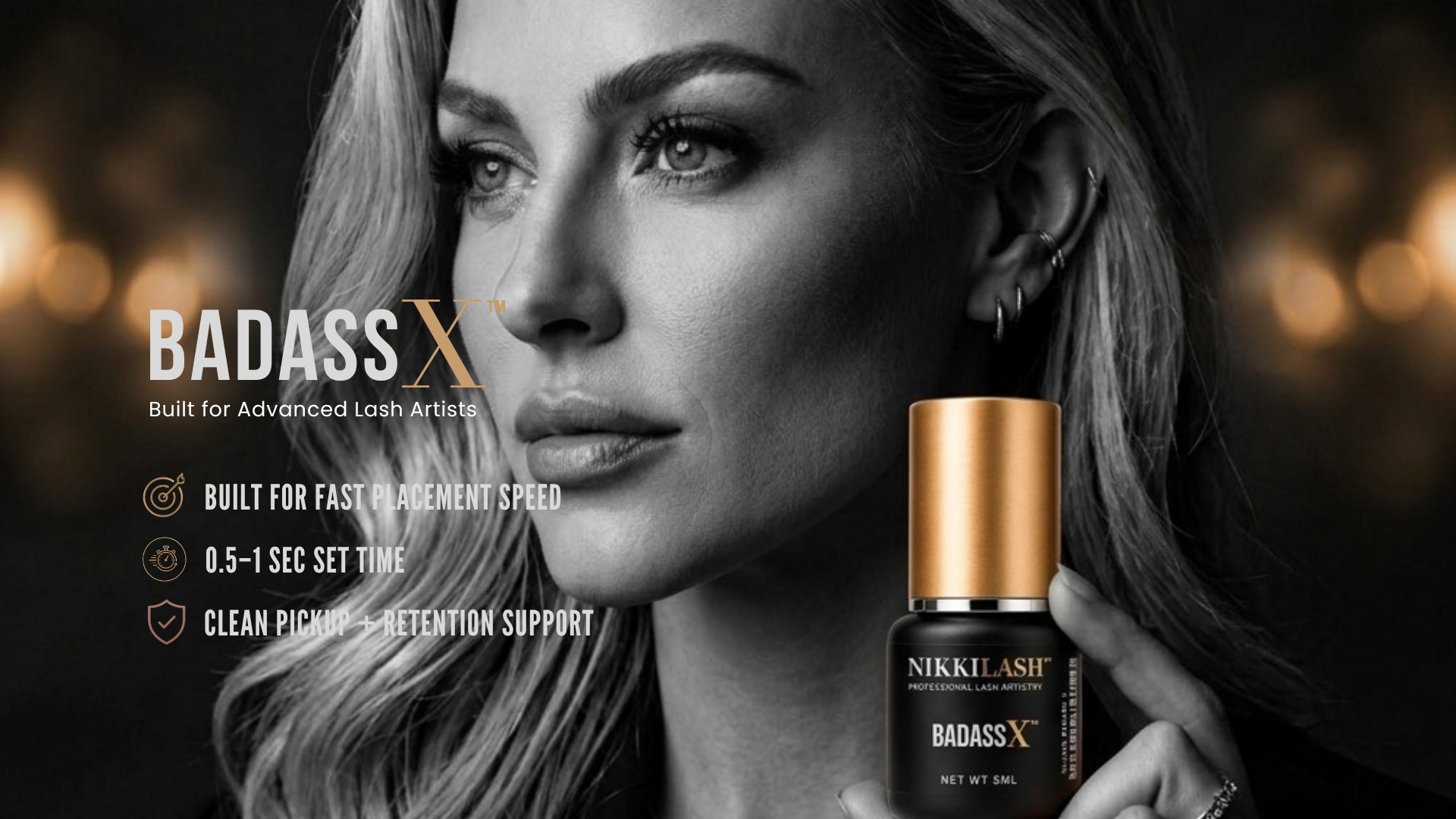 NikkiLash BADASS X ultra-fast 0.5–1 sec high-retention lash adhesive 
