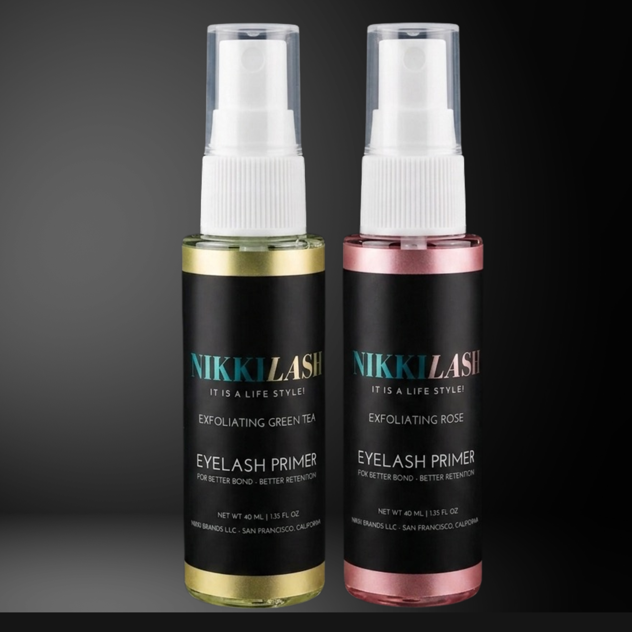 NikkiLash Eyelash Extension Primer in Green Tea or Rose 40ml for professional lash prep