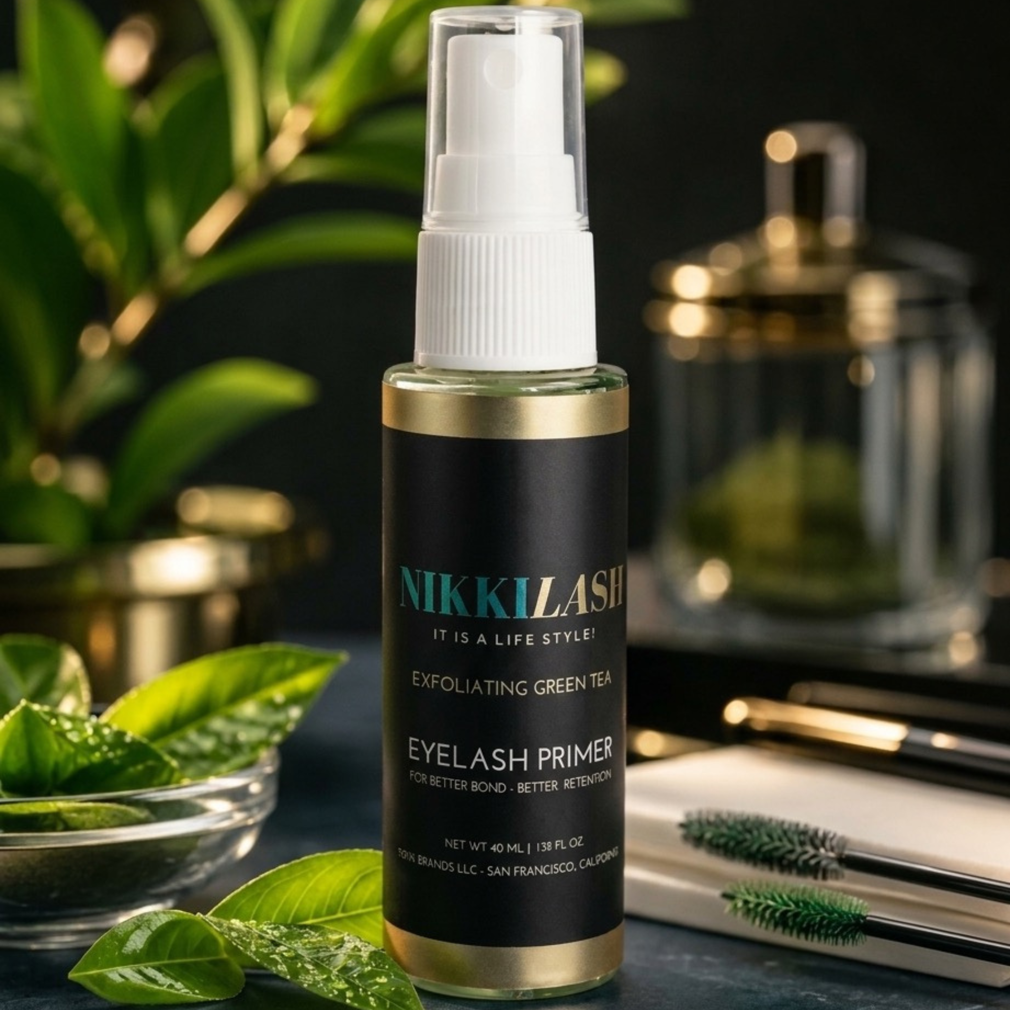 NikkiLash Green Tea Eyelash Extension Primer 40ml for professional lash prep
